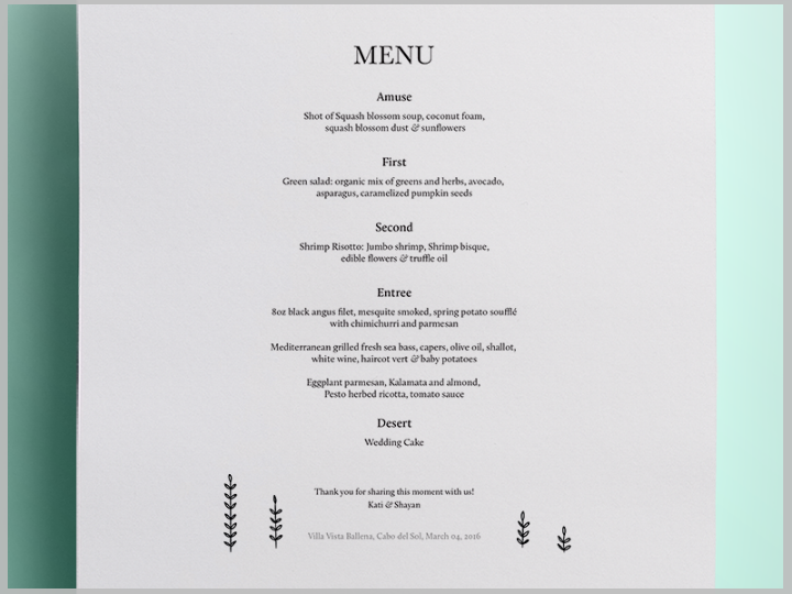 minimalist wedding dinner menu design