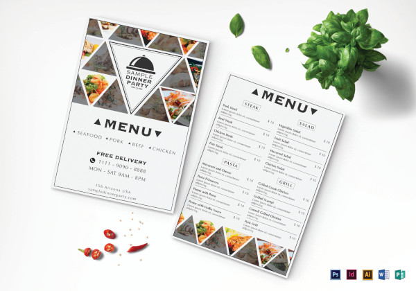 triangle dinner menu template