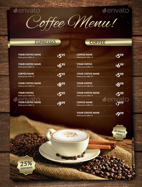 Cafe Coffee House Menus