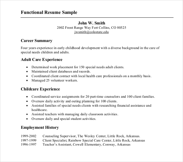 career functional resume example