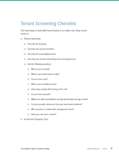 landlords tenant screening checklist template