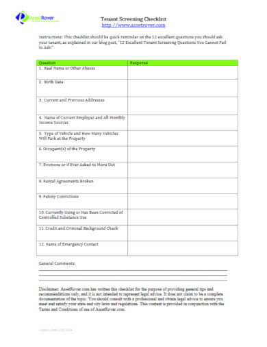 potential tenant screening checklist template