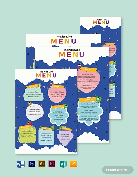 colorful kids dinner menu format