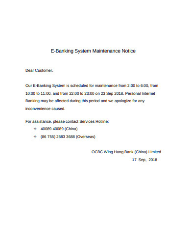 e banking maintenance system notice template