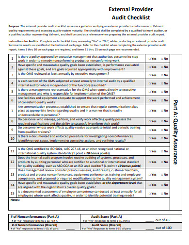 external provider audit checklist