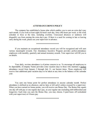 attendance bonus policy template