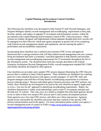 capital planning and investment control checklists