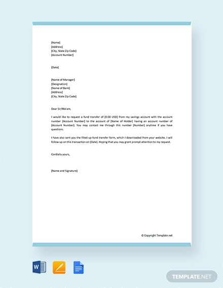 free fund transfer letter to bank manager