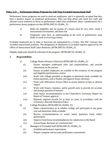 staff full time performance bonus policy template