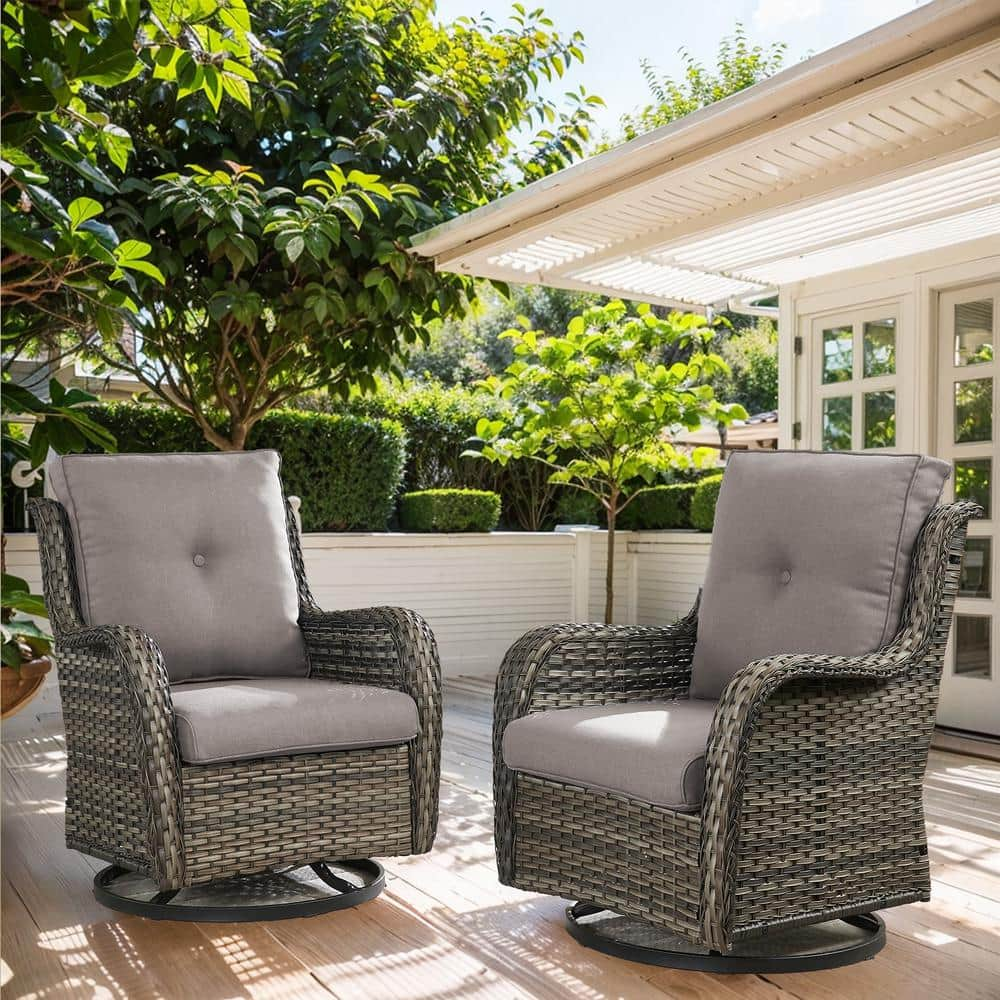 Gymojoy Carolina Gray Wicker Outdoor Rocking Chair with CushionGuard ...