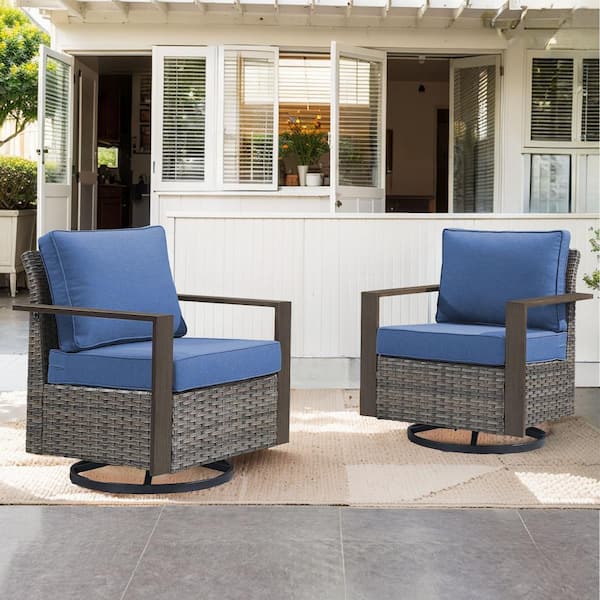 Gymojoy Allcot Gray Wicker Patio Swivel Chair Set Outdoor Rocking Chair ...