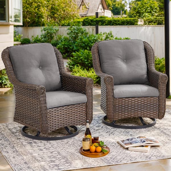 Gymojoy Floral Brown Wicker Patio 2-Piece Swivel Chairs Outdoor Rocking ...