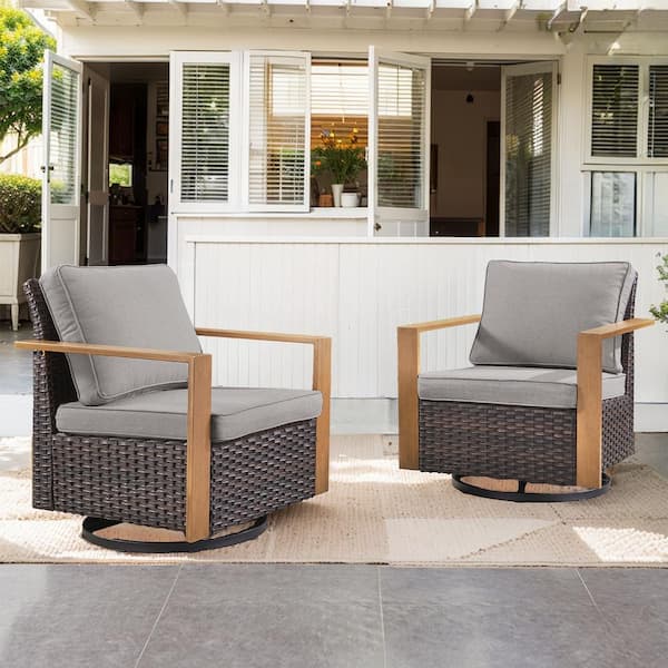 Gymojoy Allcot Brown Wicker Patio Swivel Chair Set Outdoor Rocking ...