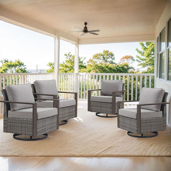 Gymojoy Allcot Patio Gray Wicker Conversation Set Outdoor Rocking Chair ...