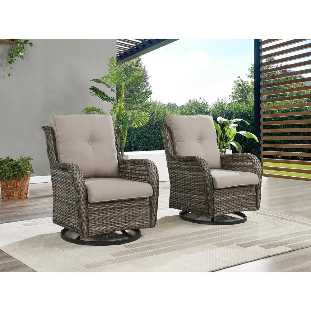 Gymojoy Carolina Gray Wicker Outdoor Rocking Chair with CushionGuard ...