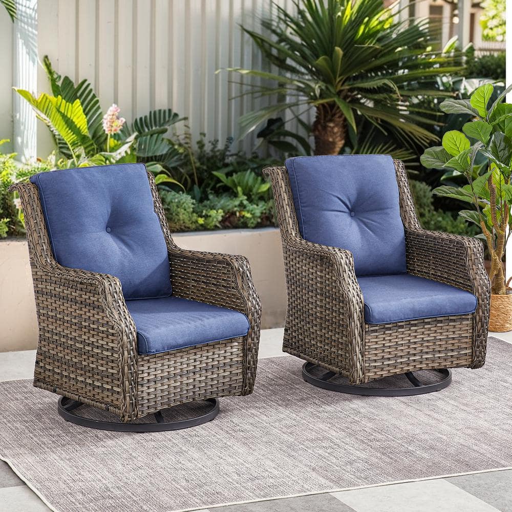 Gymojoy Carolina Gray Wicker 2-Piece Patio Swivel Chair Outdoor Rocking ...