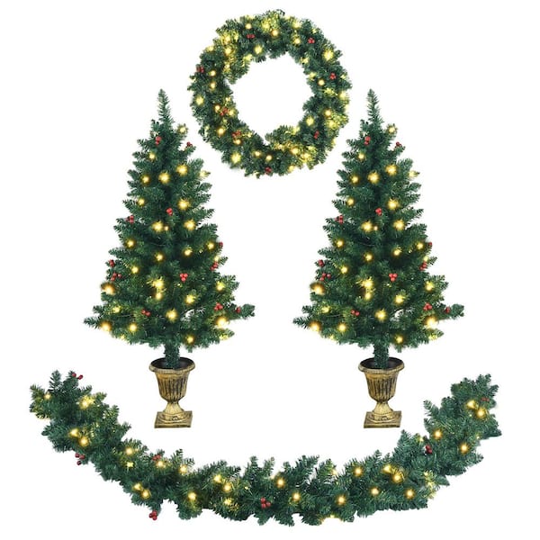 Costway 9 ft. Pre-Lit Christmas Decoration Set Artificial ...