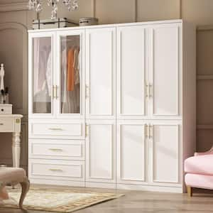 3-Combination White Wood 79.1 in. W 8-Door Big Armoires with Hanging Rods, Drawers, Shelves (74.8 in. H x 19.3 in. D) 