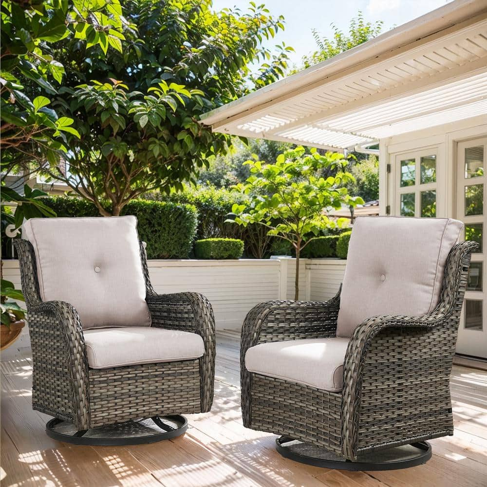 Gymojoy Carolina Gray Wicker Outdoor Rocking Chair with CushionGuard ...