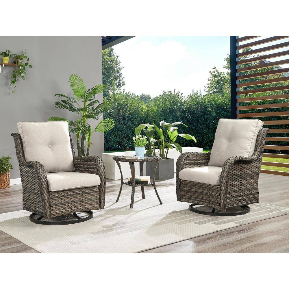 Gymojoy Carolina Gray 3-Pieces Wicker Patio Conversation Deep Seating ...