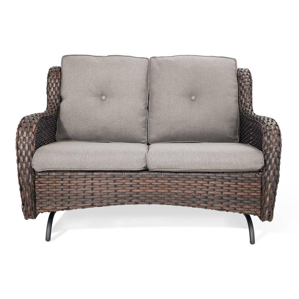 Gymojoy Carolina 2-Person Borwn Wicker Rocking Bench Outdoor Glider ...