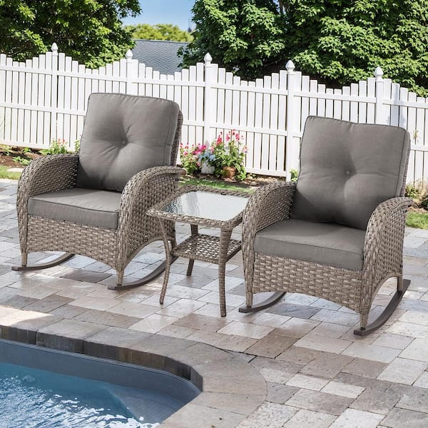 Gymojoy Carlos Gray Wicker Patio 3-Piece Conversation set Outdoor ...