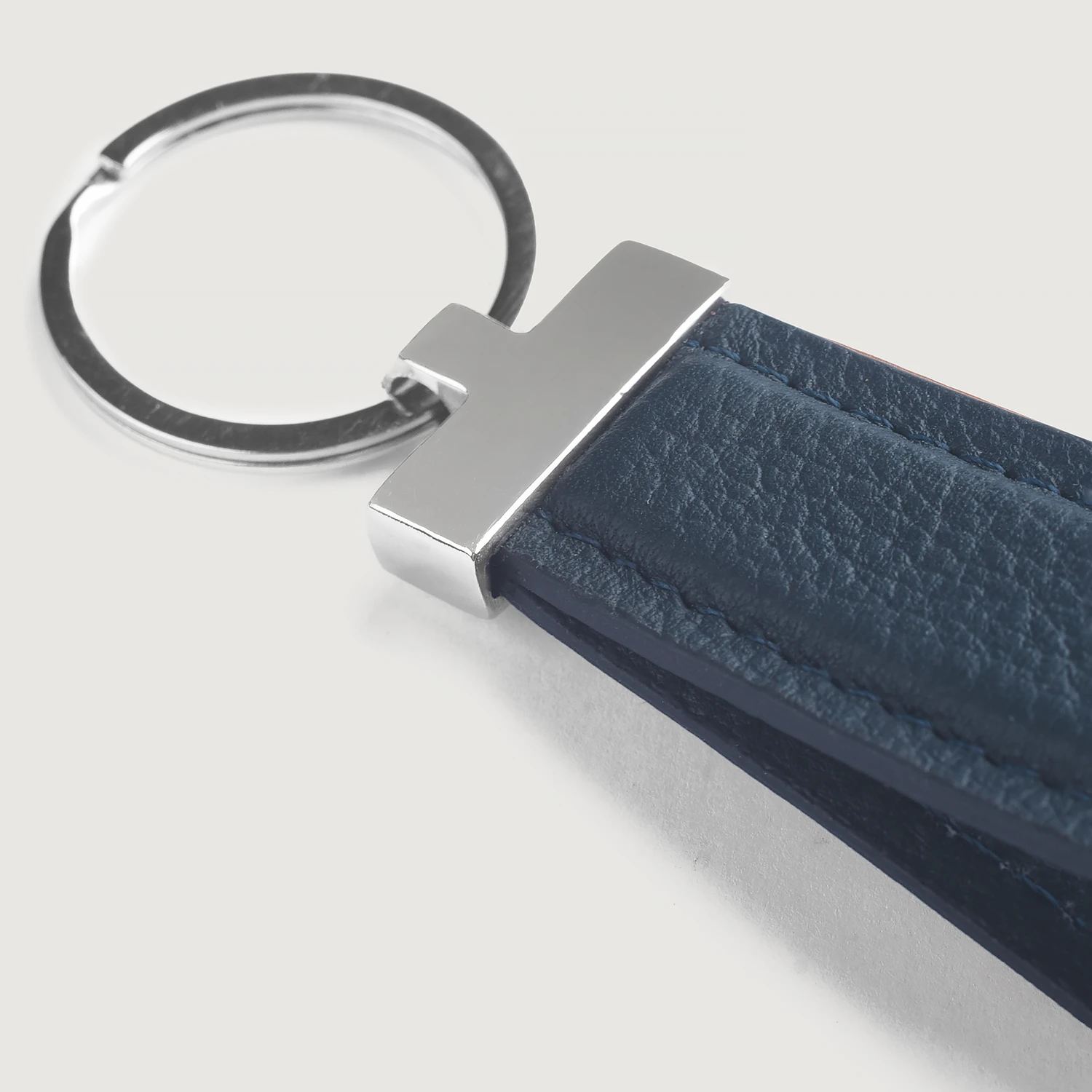 Elroy Blue Leather Keychain Closeup