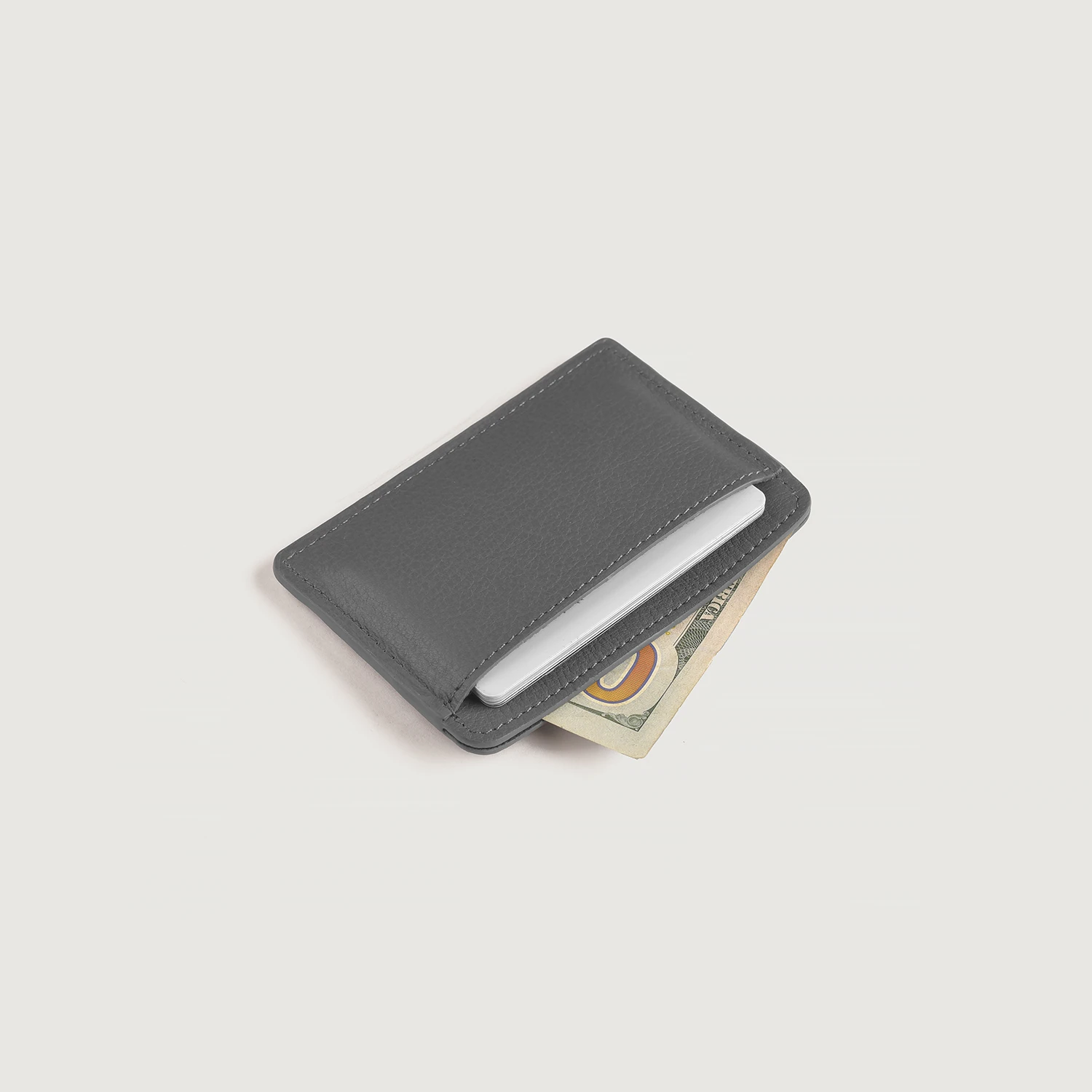 Karl Grey Leather Card Holder Tilted