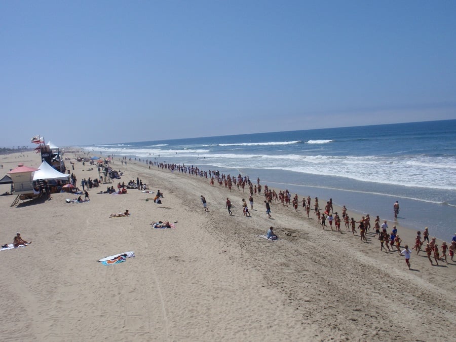 Surfers in Huntington Beach, California