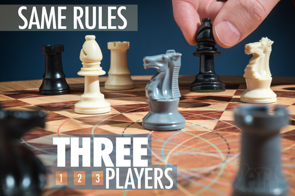 Three Man Chess obeys the same rules of traditional chess.