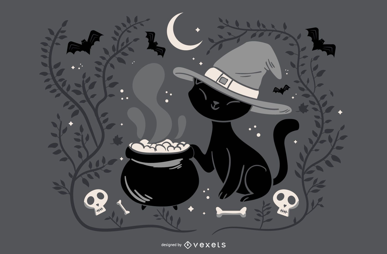 Ilustración de halloween gato bruja