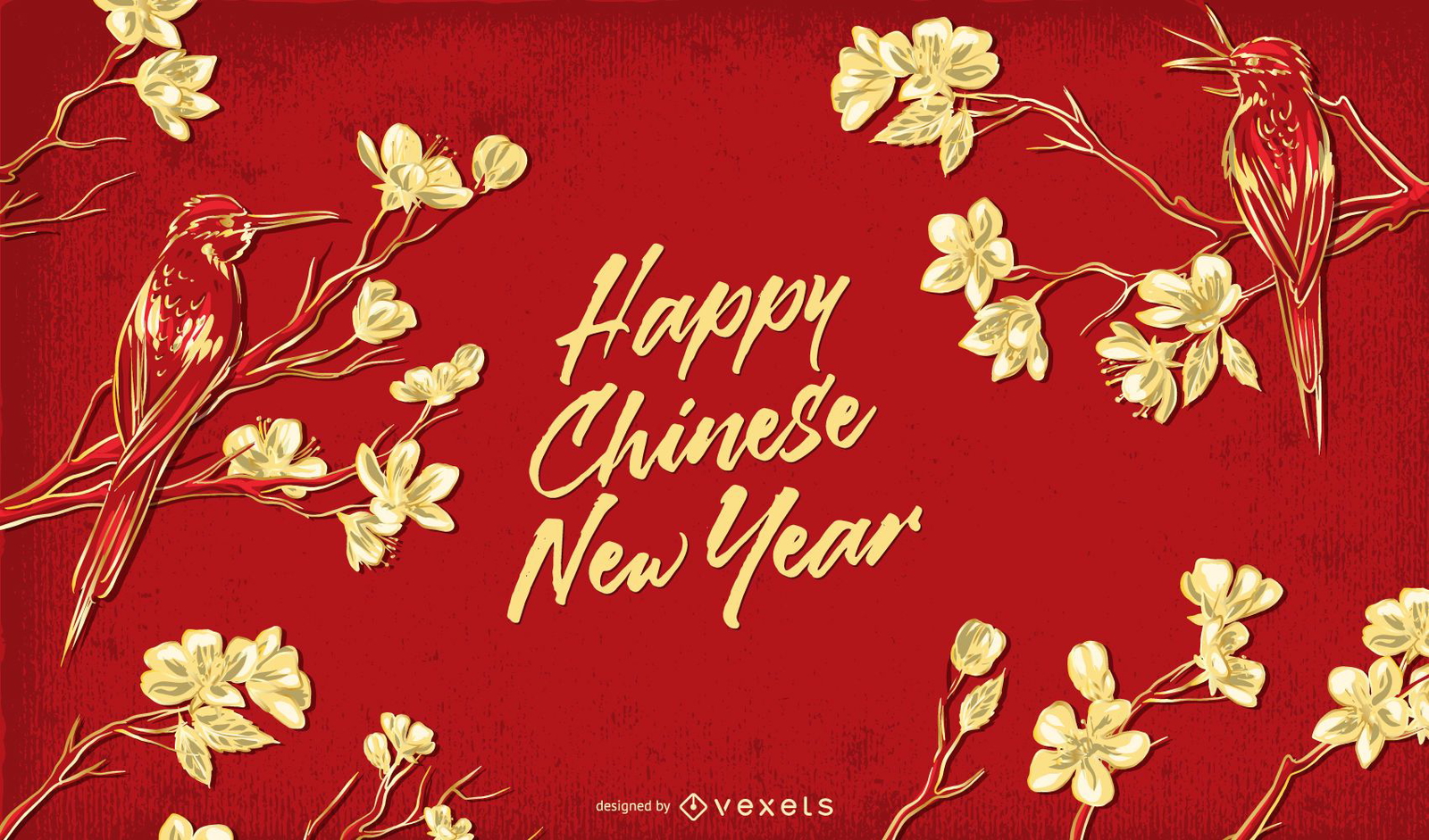 Happy Chinese New Year Floral Illustration