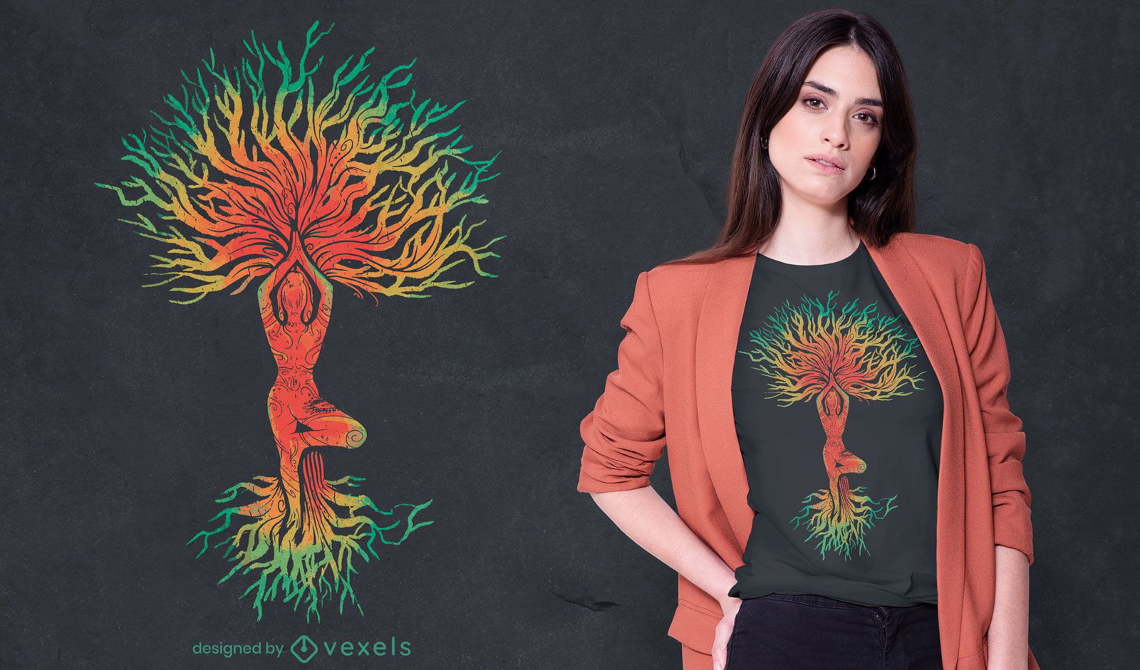 Woman in yoga pose tree t-shirt design