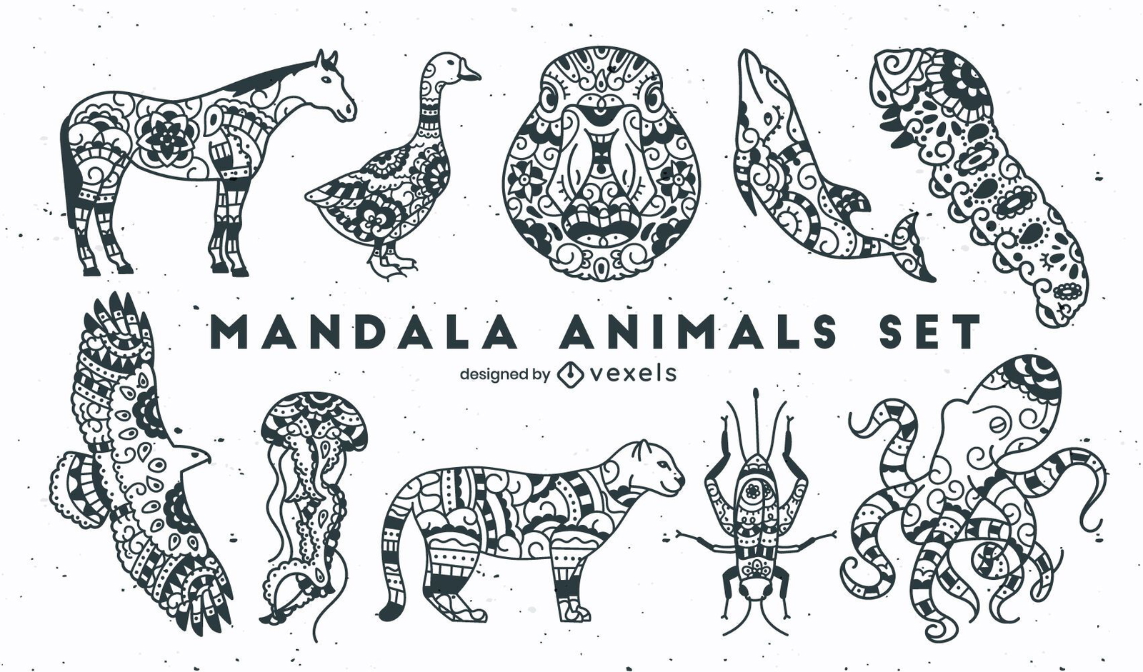 Animals stroke mandala style set