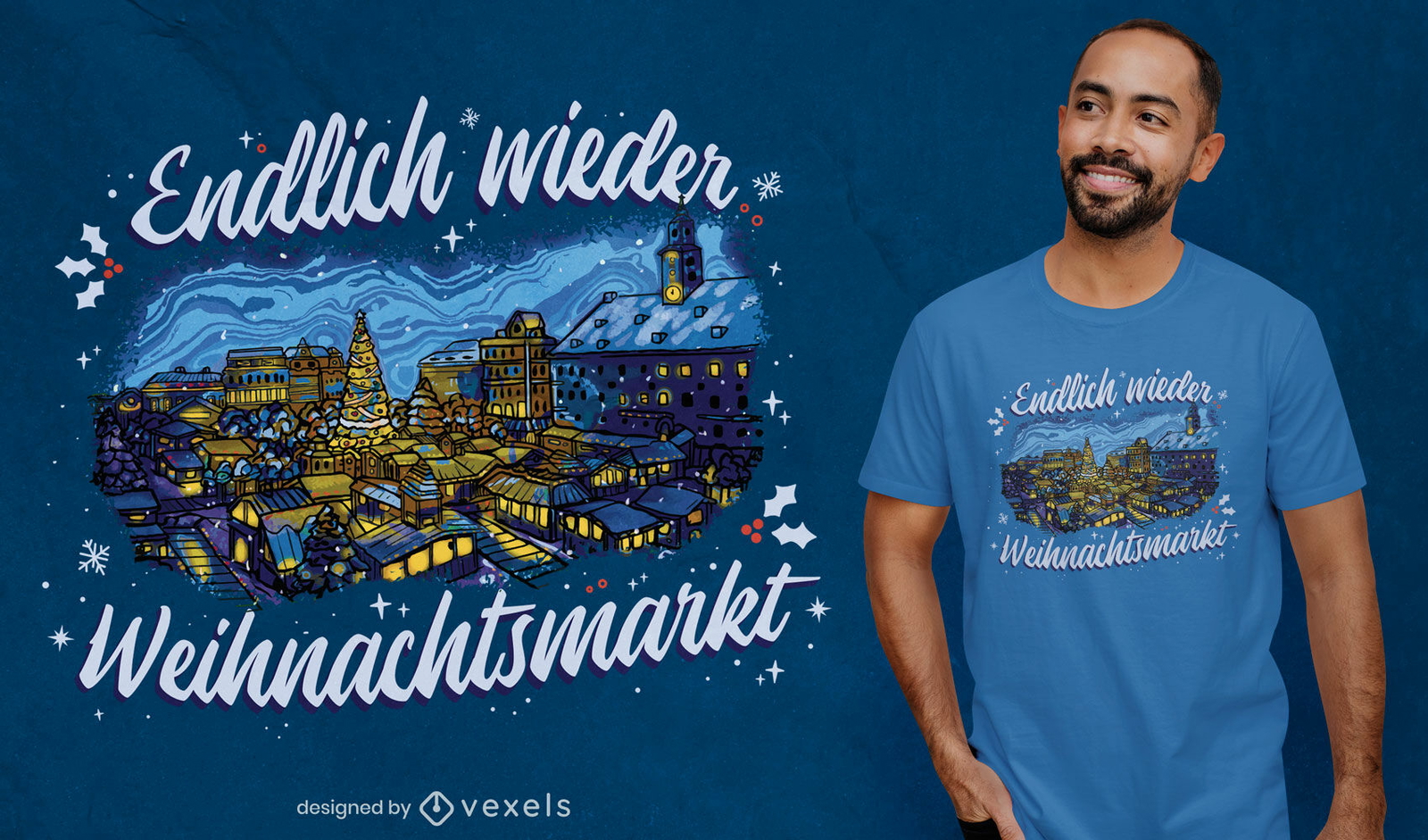 Diseño de camiseta de la ciudad de la noche de navidad alemana.