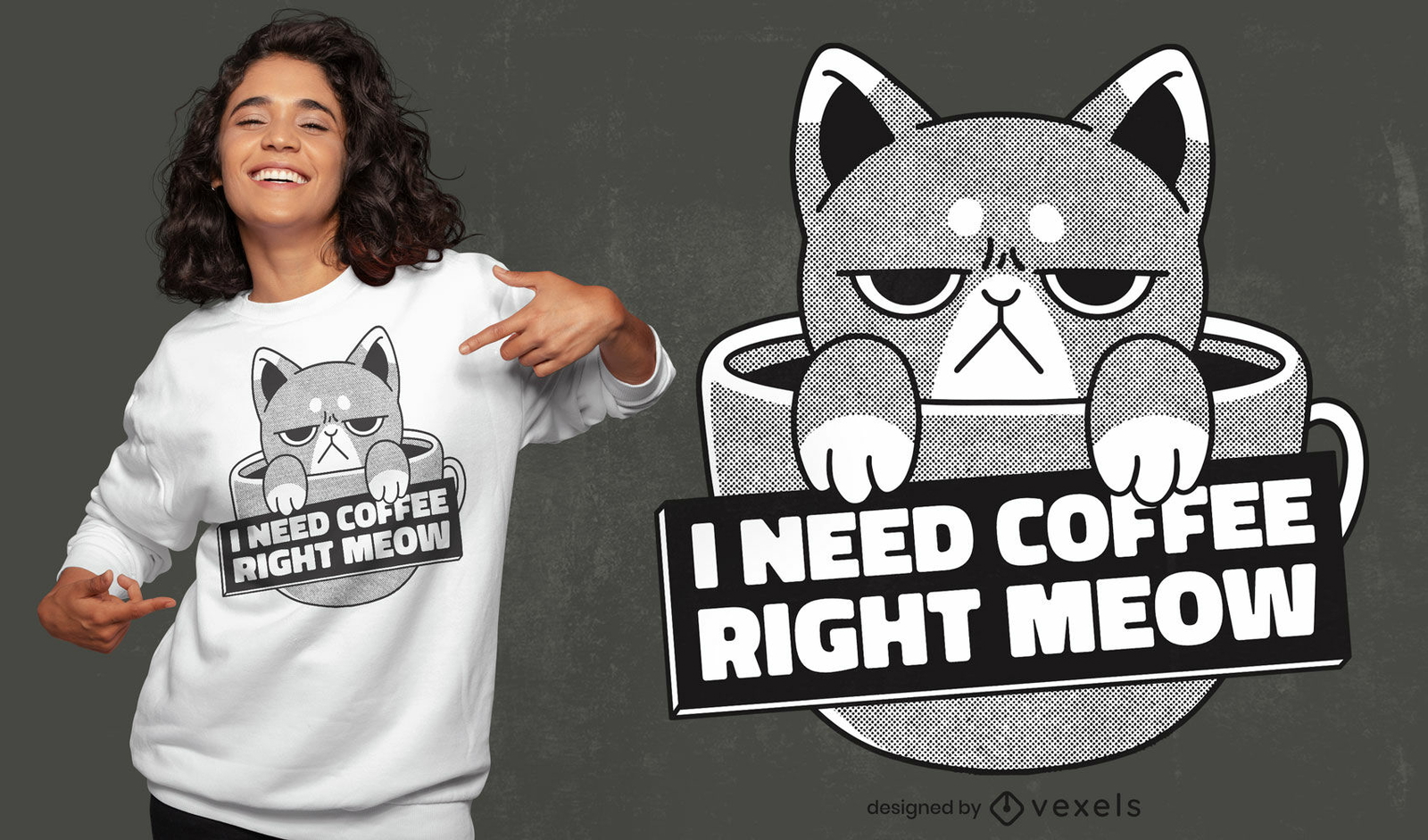 Angry cat coffee drink t-shirt design