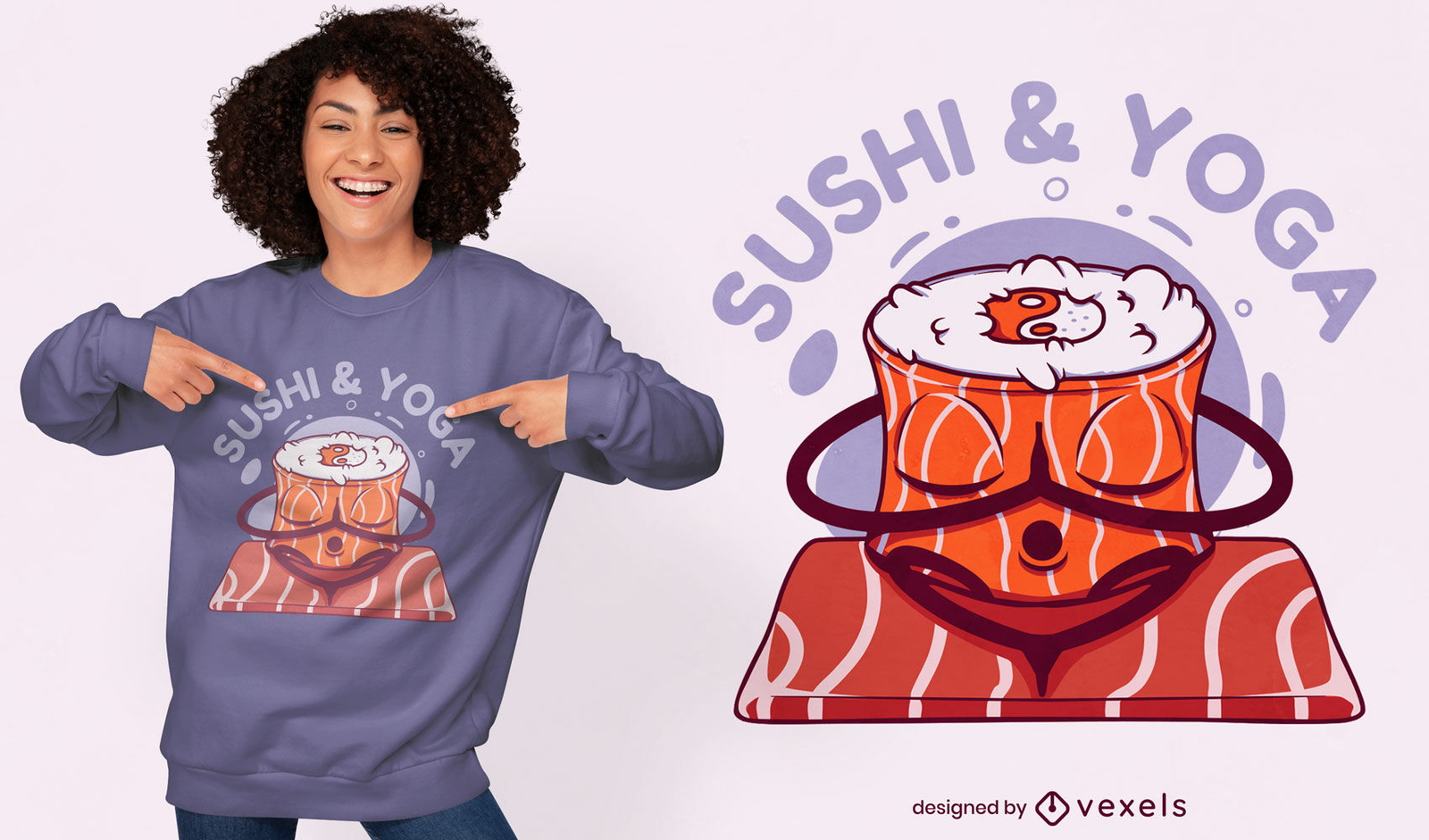 Sushi and yoga t-shirt design