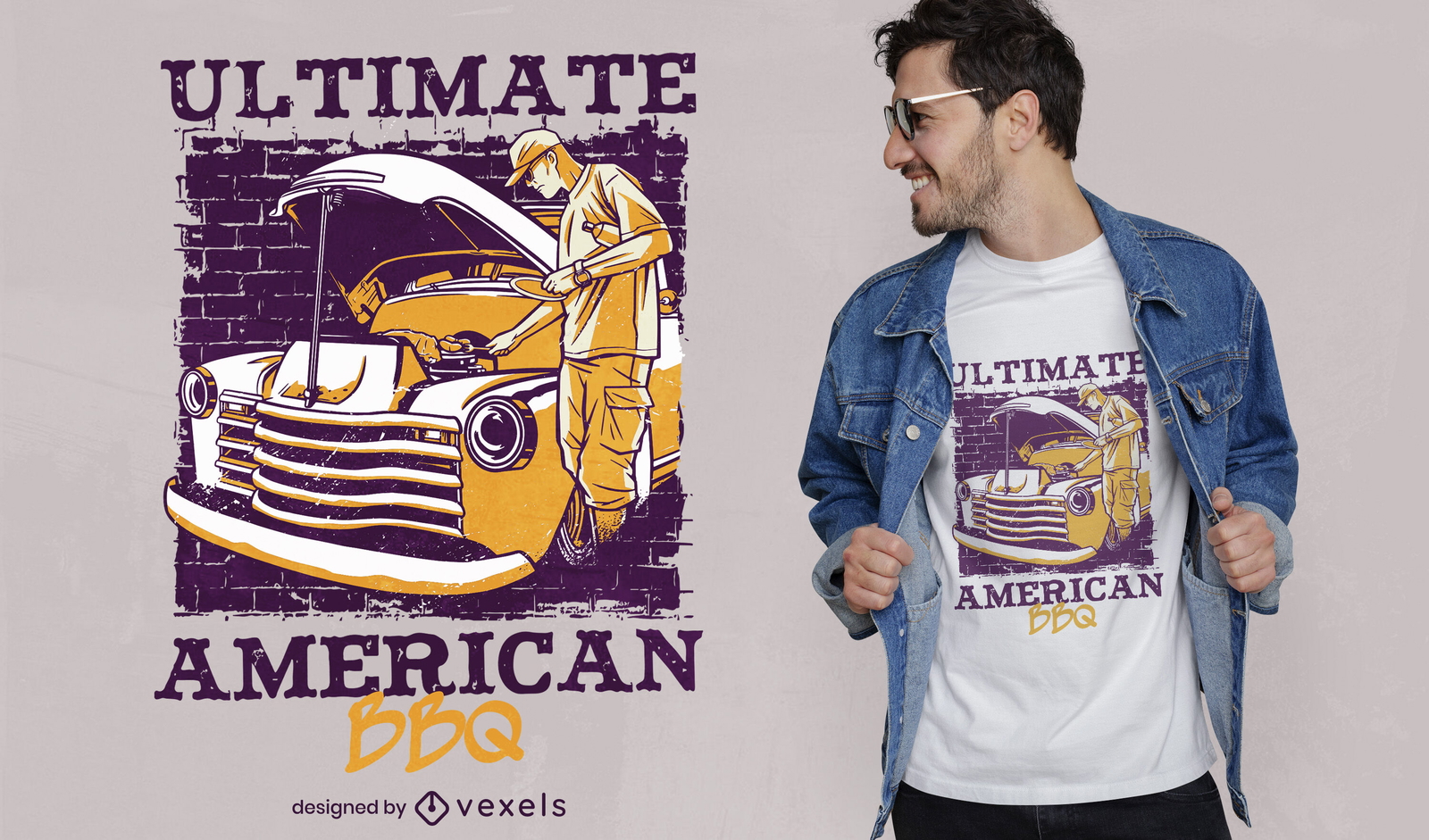 Barbacoa americana en diseño de camiseta de camión.