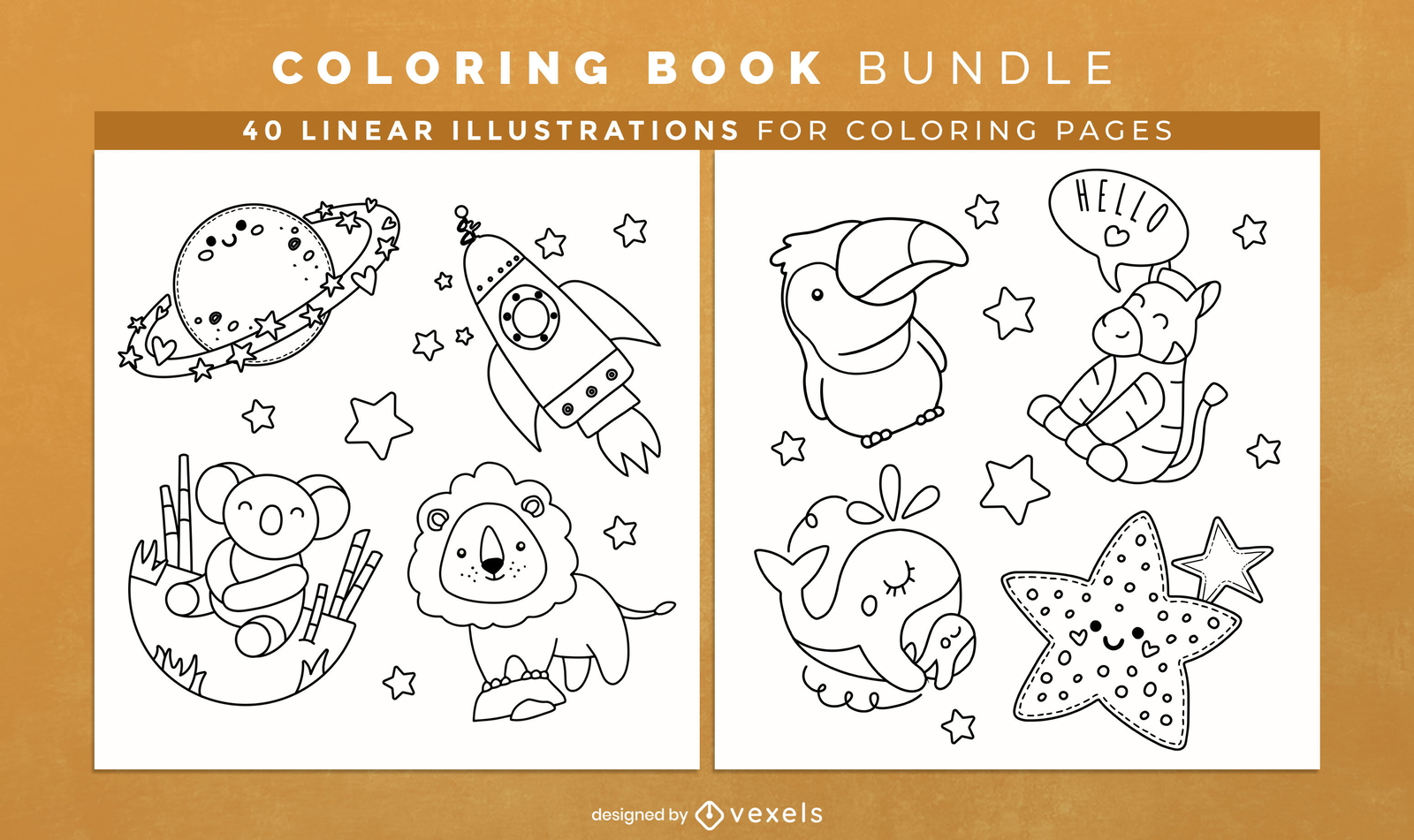 Baby animals objects Coloring Book Design Pages