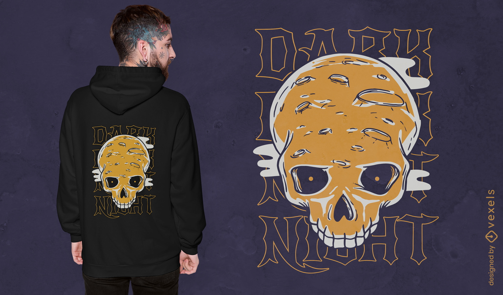 Diseño de camiseta de calavera de noche oscura.