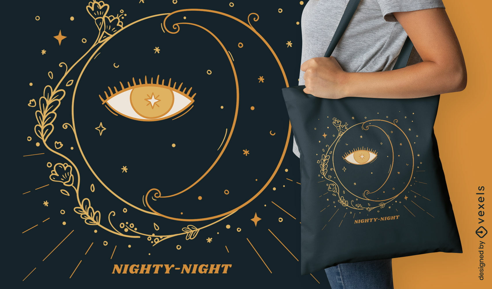 Diseño de bolso tote noche de luna floral