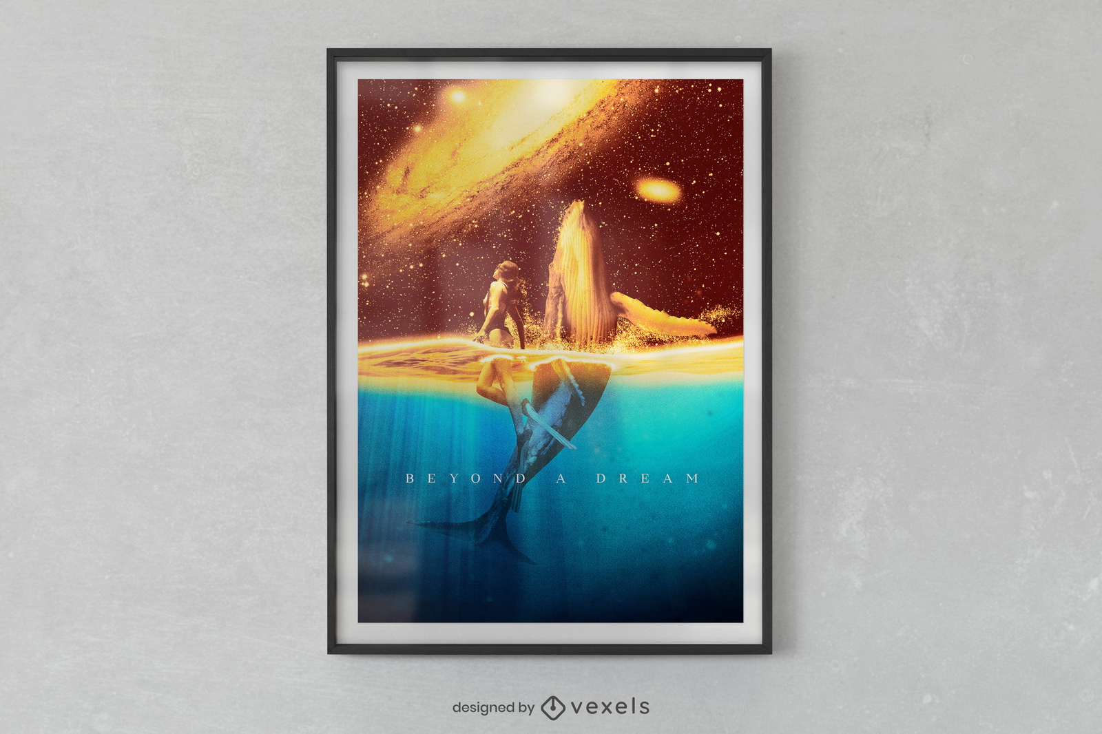 Diseño de cartel de mar y galaxia.