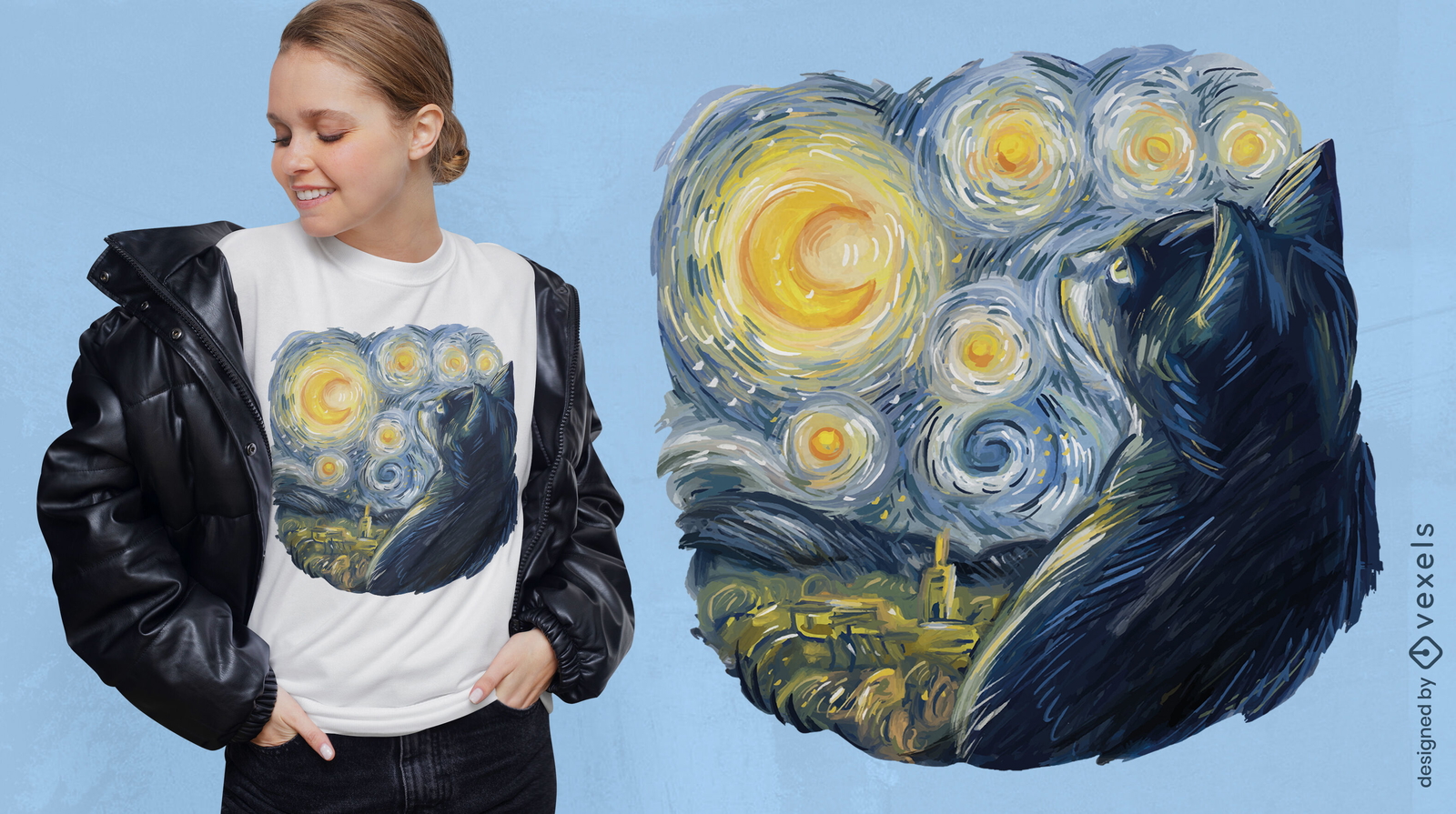 Diseño de camiseta del gato de Van Gogh