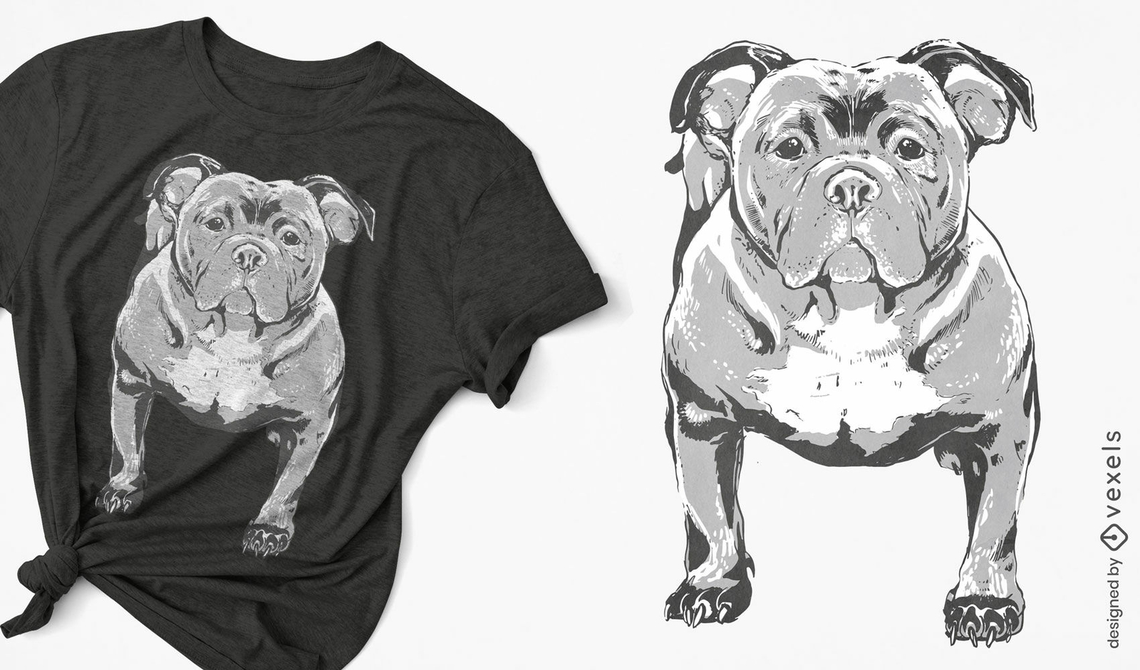 Diseño de camiseta dibujada a mano de perro matón americano