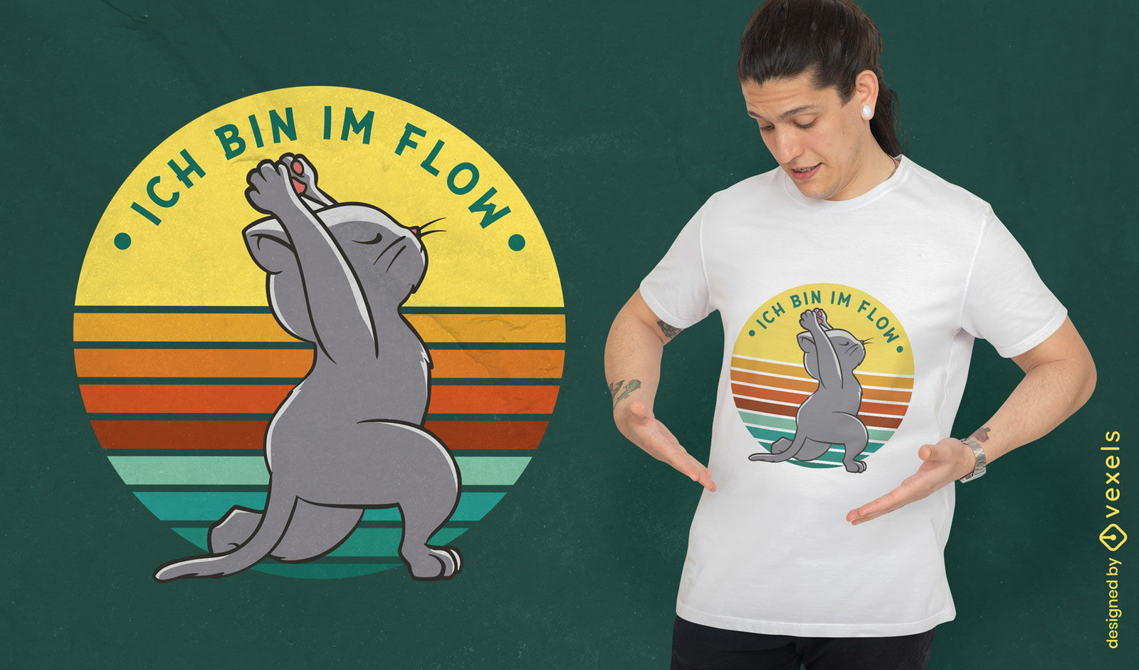 Cat doing yoga retro sunset t-shirt design