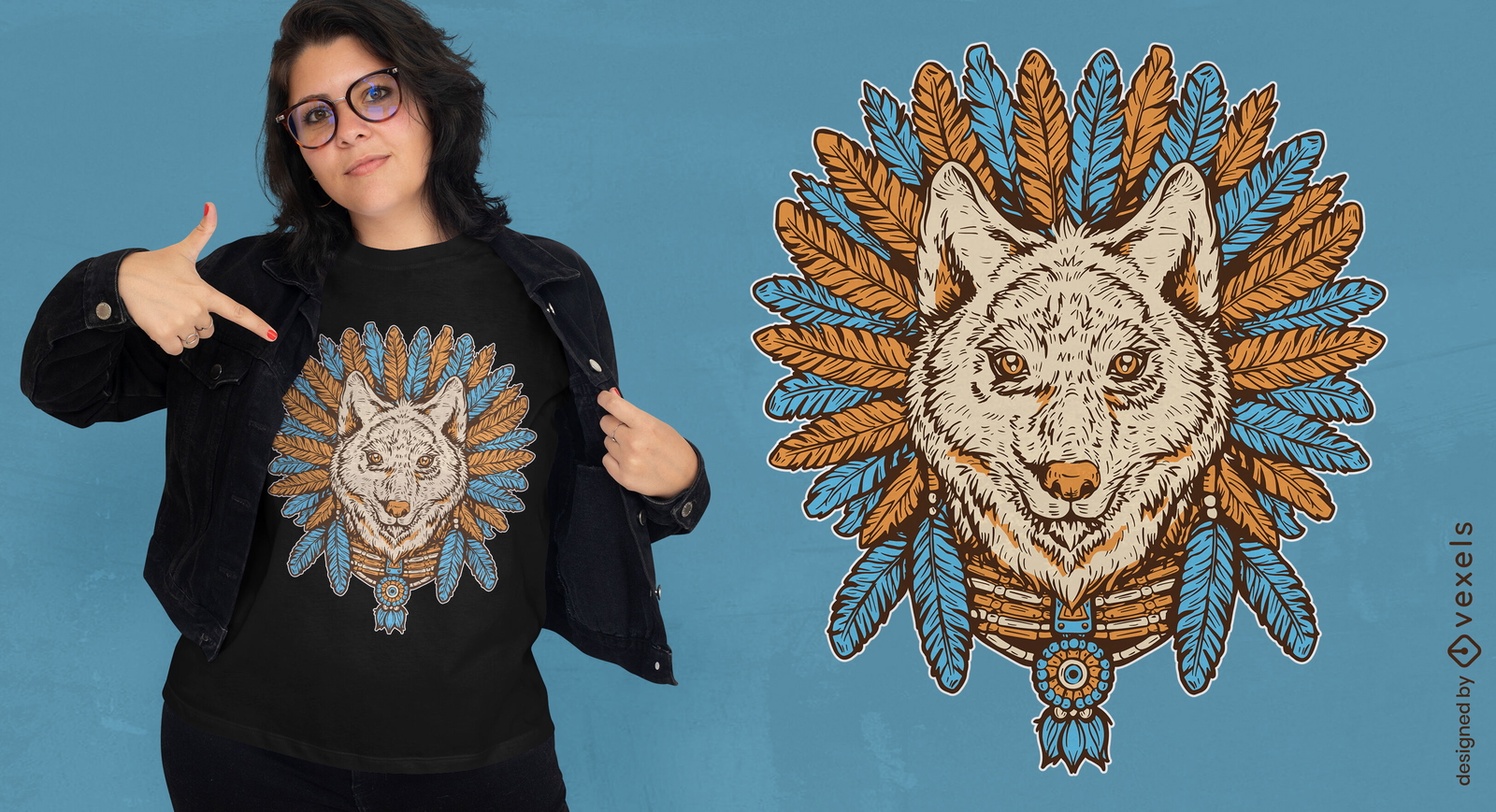 Diseño de camiseta de lobo nativo americano