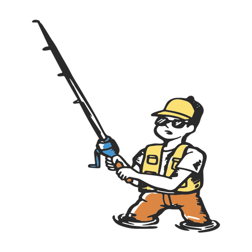 Cartoon fisherman holding a fishing rod PNG Design