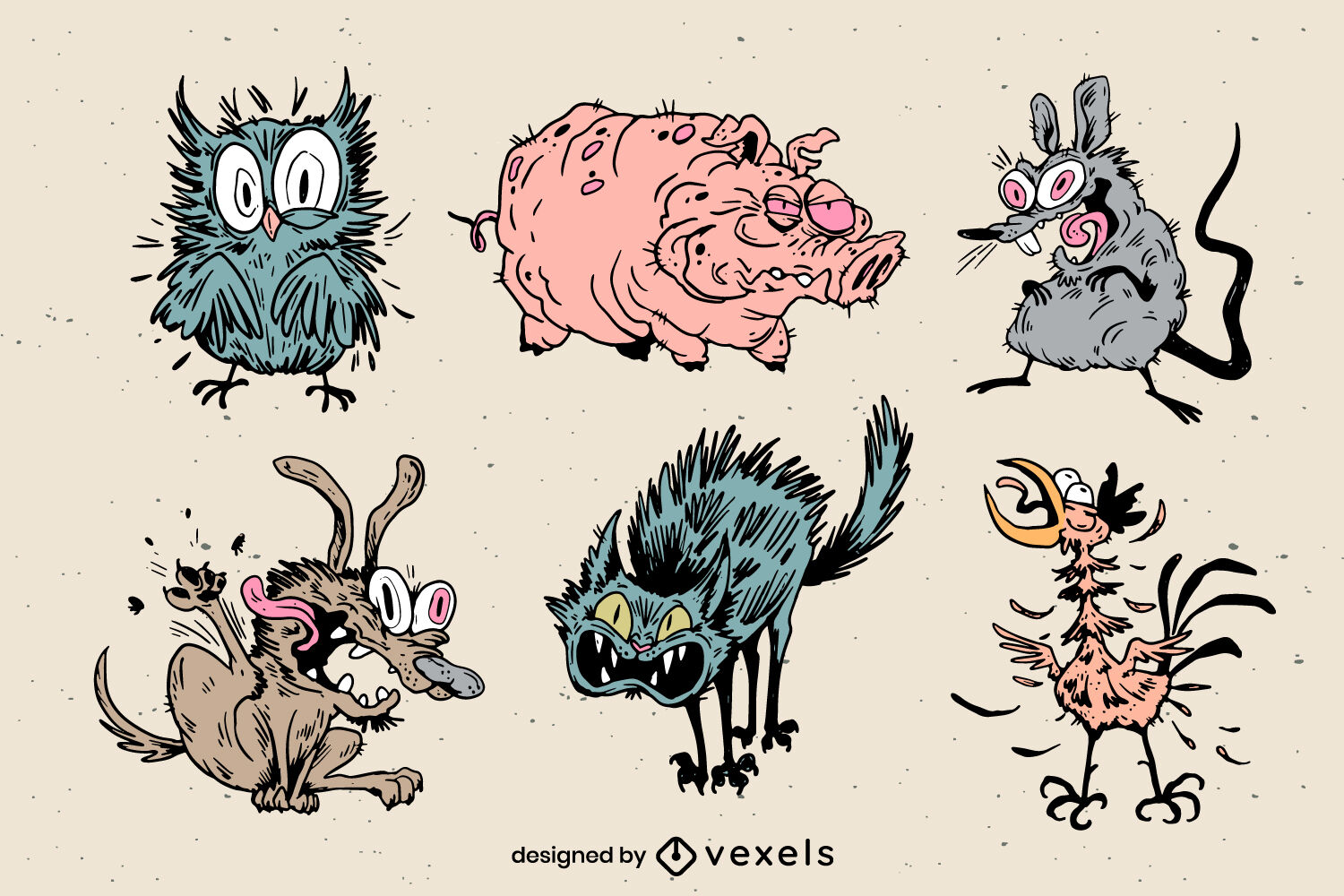 Crazy animals character set