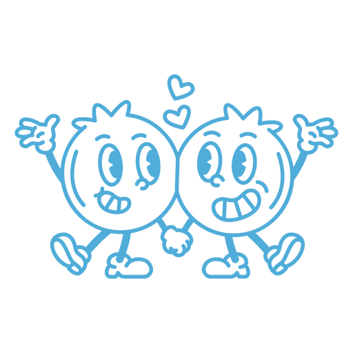 Pair of blue cartoon characters holding hands PNG Design