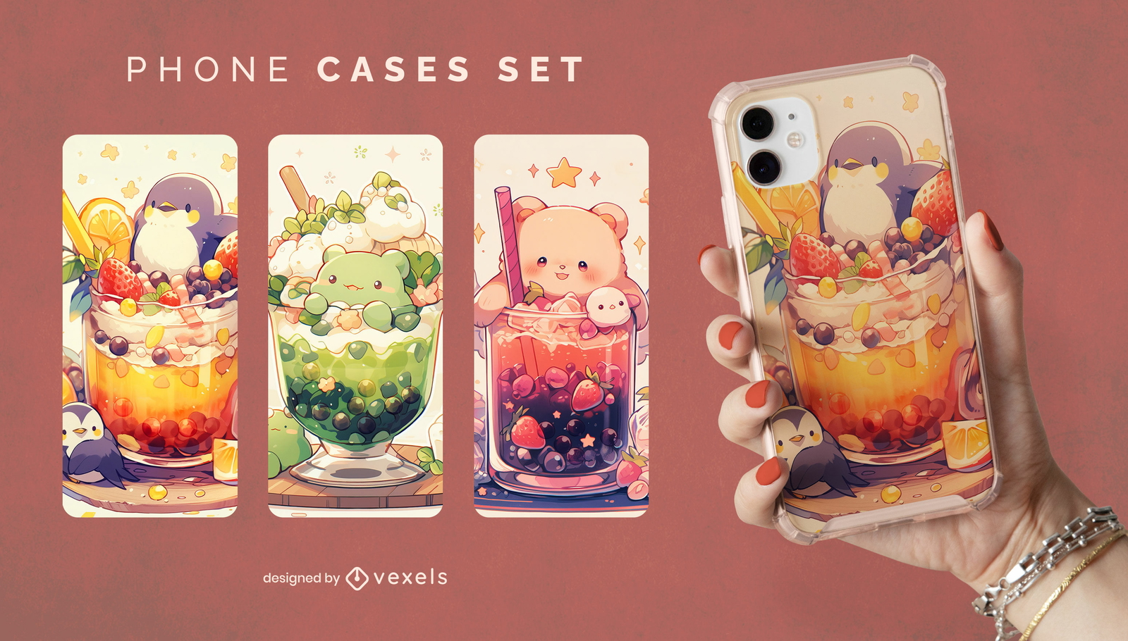 Cute animals in drinks phone case design